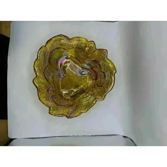 Northwood Carnival Glass Large Strawberry Bowl with Plain Exterior Marigold - Picture 4 of 10